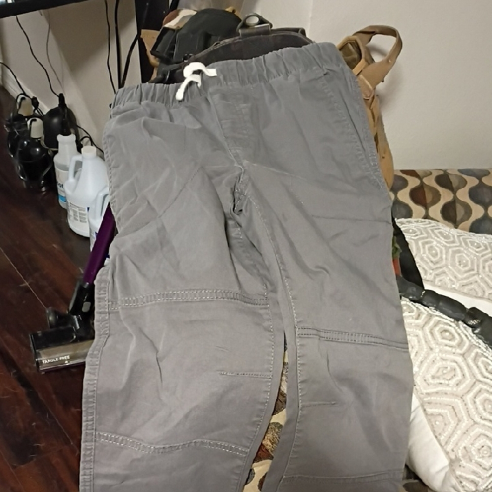 Gray Cargo Pants with Drawstring